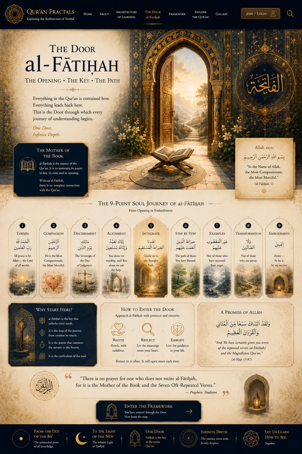 Illuminated manuscript design for the al-Fātiḥah introductory experience